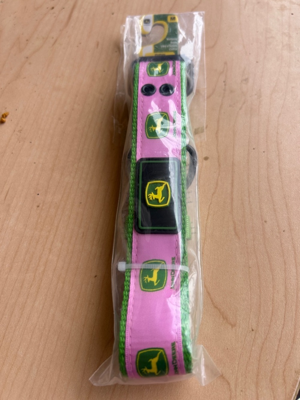 John Deere Pink Satin and Green Logo Dog Collar